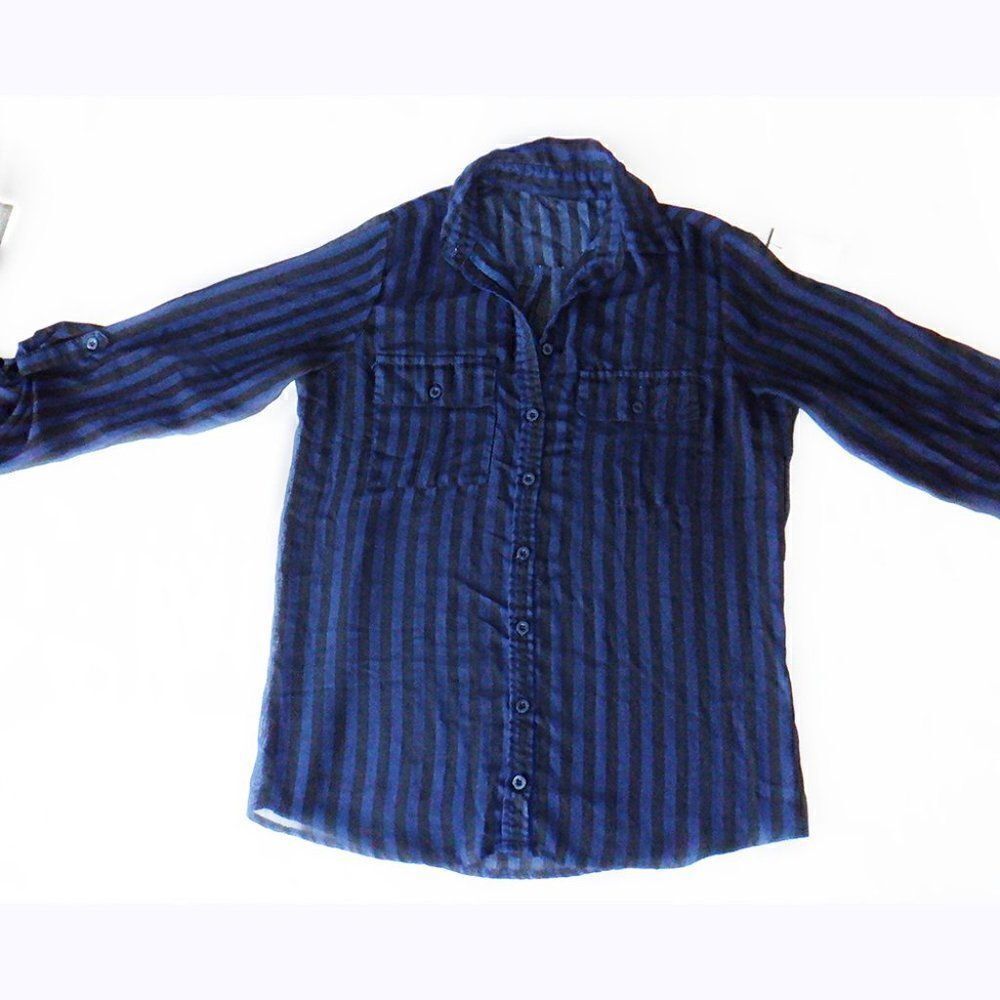 Royal blue & Black sheer striped L/S shirt